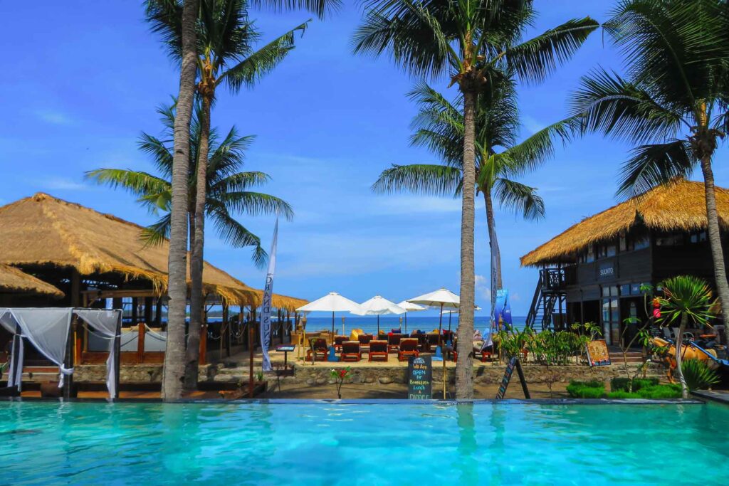 A swimming pool in a hotel in the Gili Islands