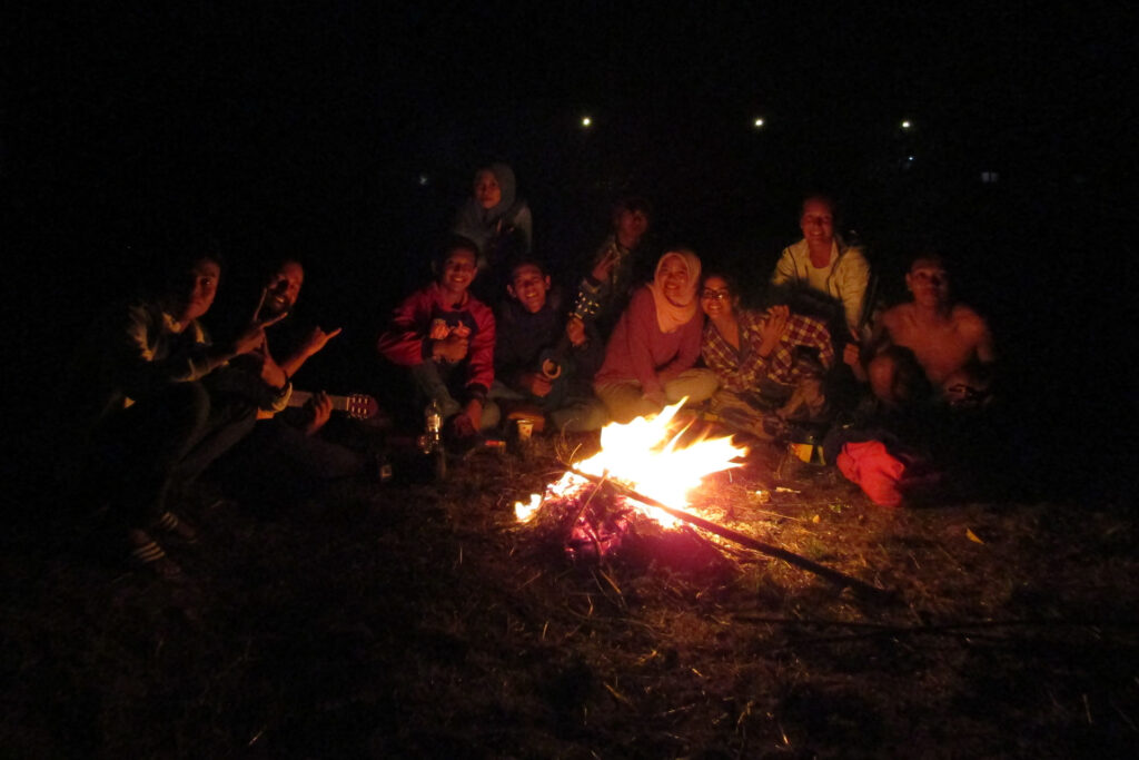 A bonfire on the foot of Ijen volcano