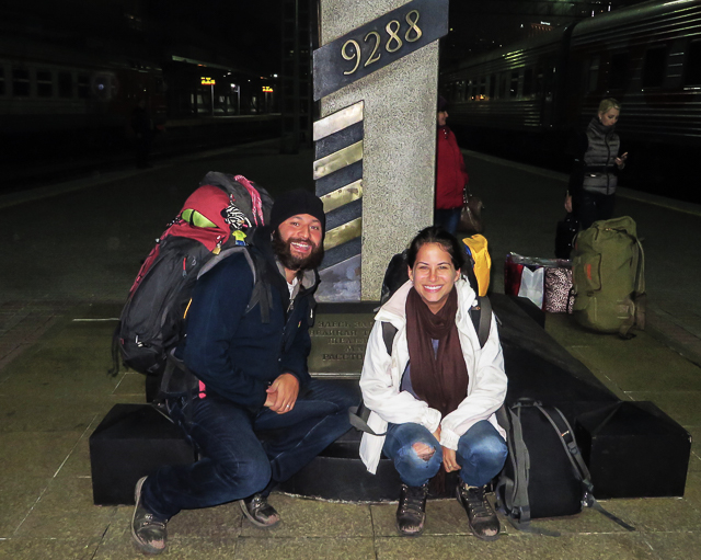 Tiago and Fernanda in Vladvostok at the end of the Trans Siberian Railway in Russia