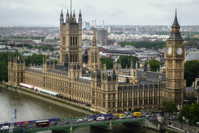 Vista aérea do parlamento britânico, uma das atividades para fazer em Londres