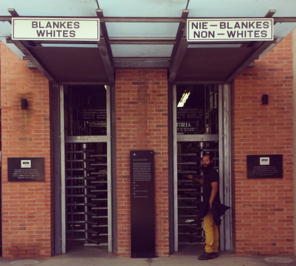 Entrance of the apartheid museum showing one entrance for whites and one for non-whites