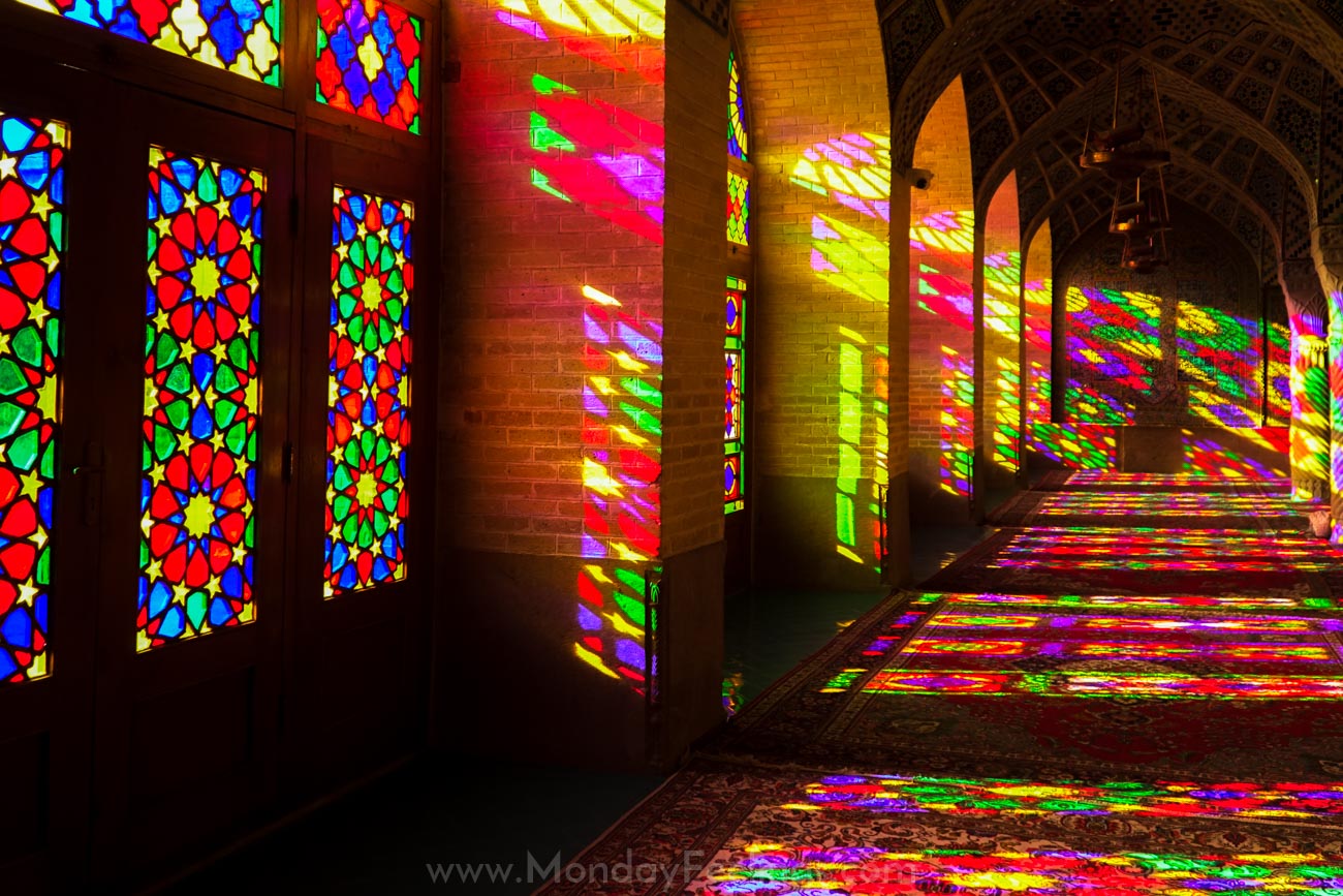 The reflections in the Pink Mosque in Shiraz, Iran