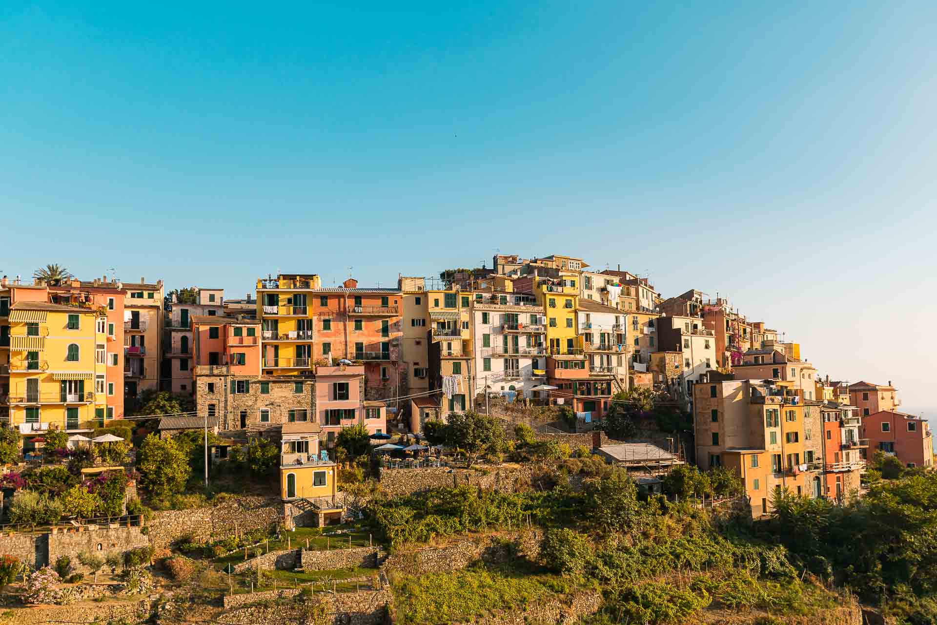 The houses on top of the mountain in Corniglia, one of the Cinque Terre