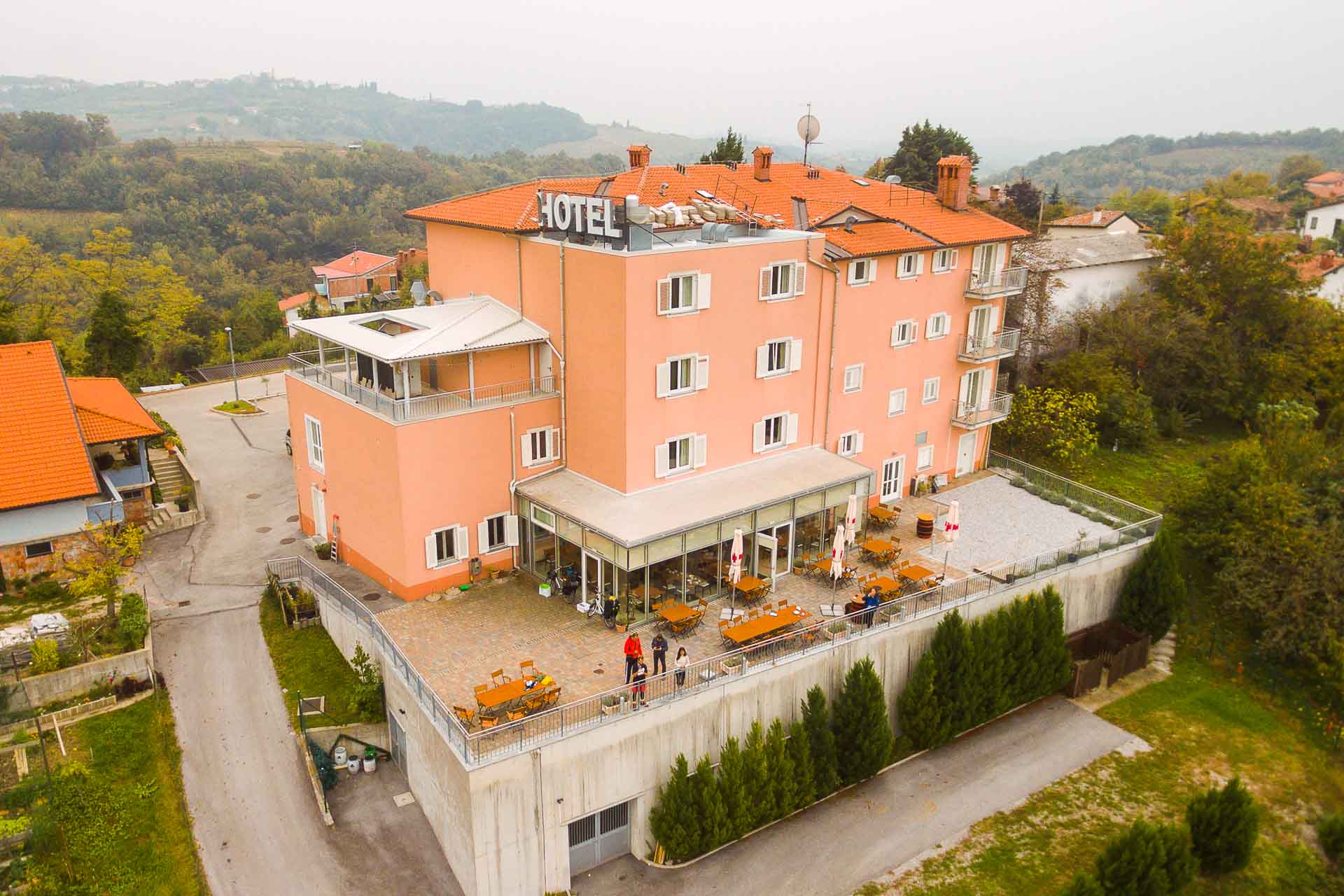 Aerial view of Kozana hotel in Brda Slovenia