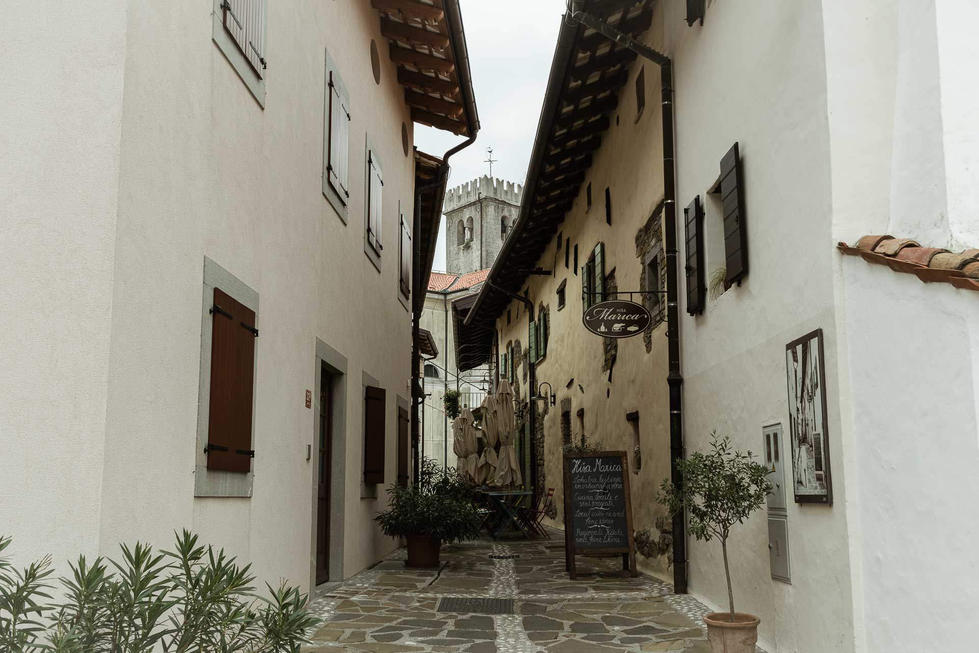 A small street where no cars pass in the city of Brda Slovenia