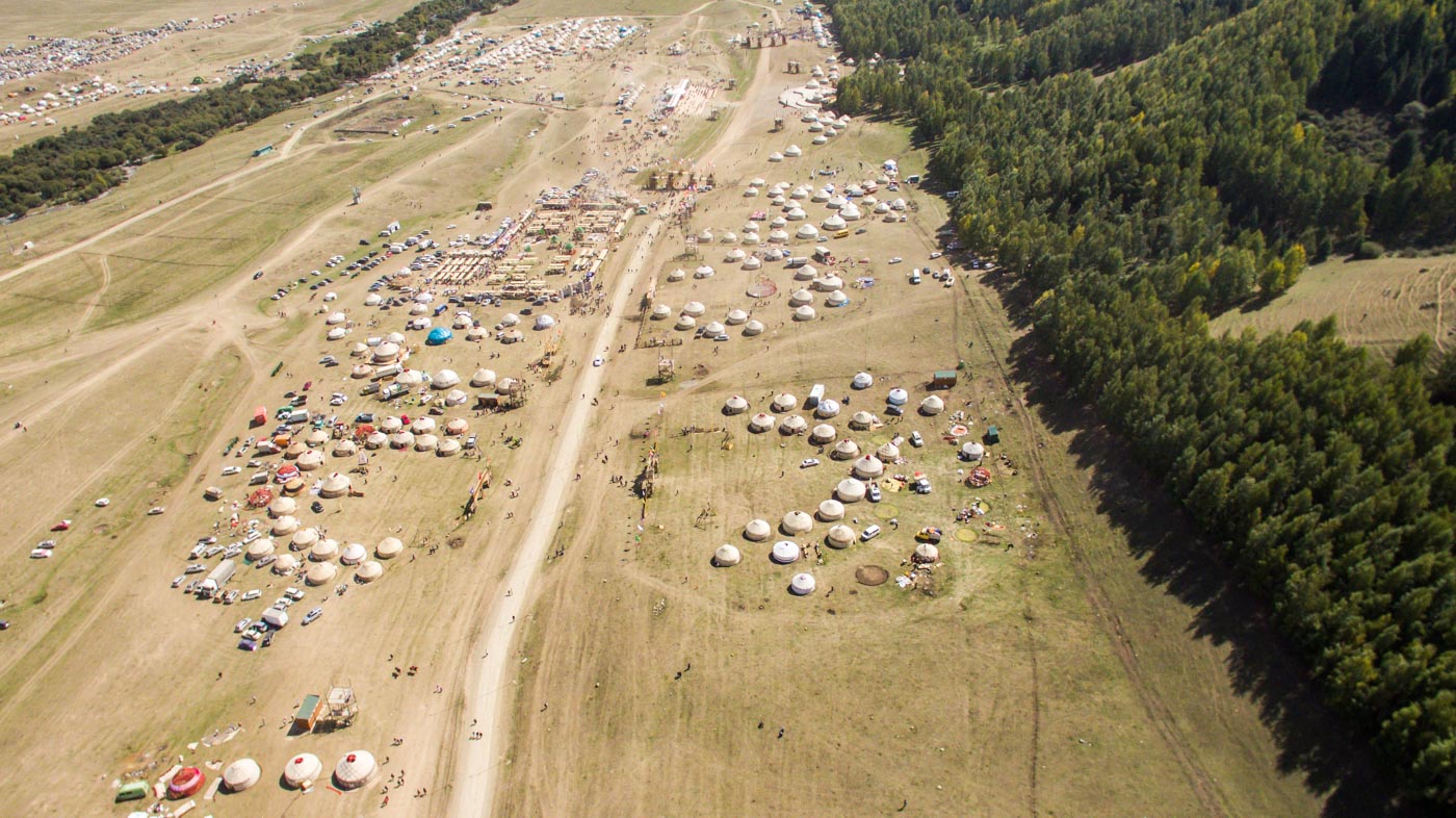 Aerial view of the yurts at the world nomads competition