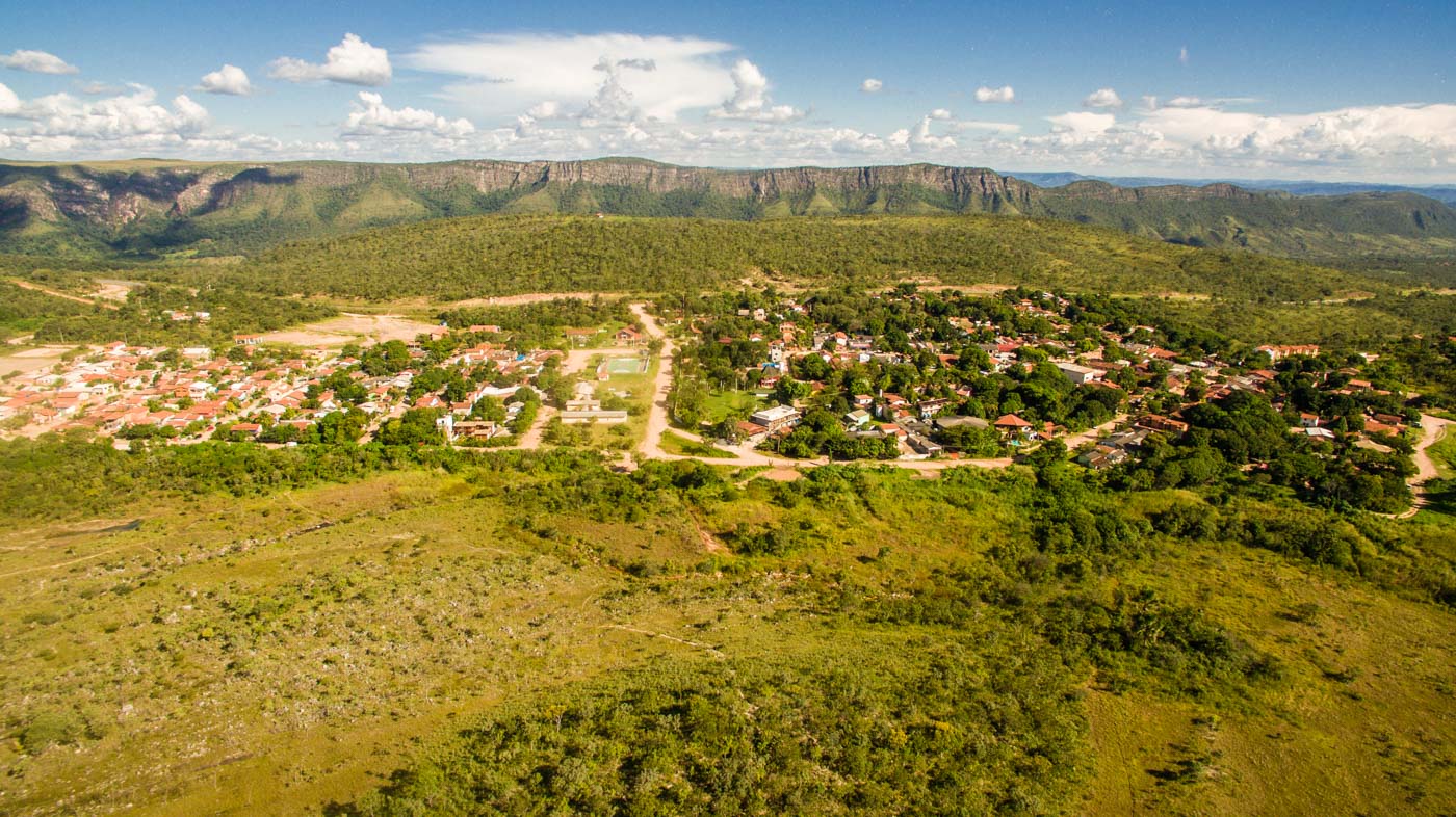 Vista aérea da cidade de São Jorge na Chapada dos Veadeiros