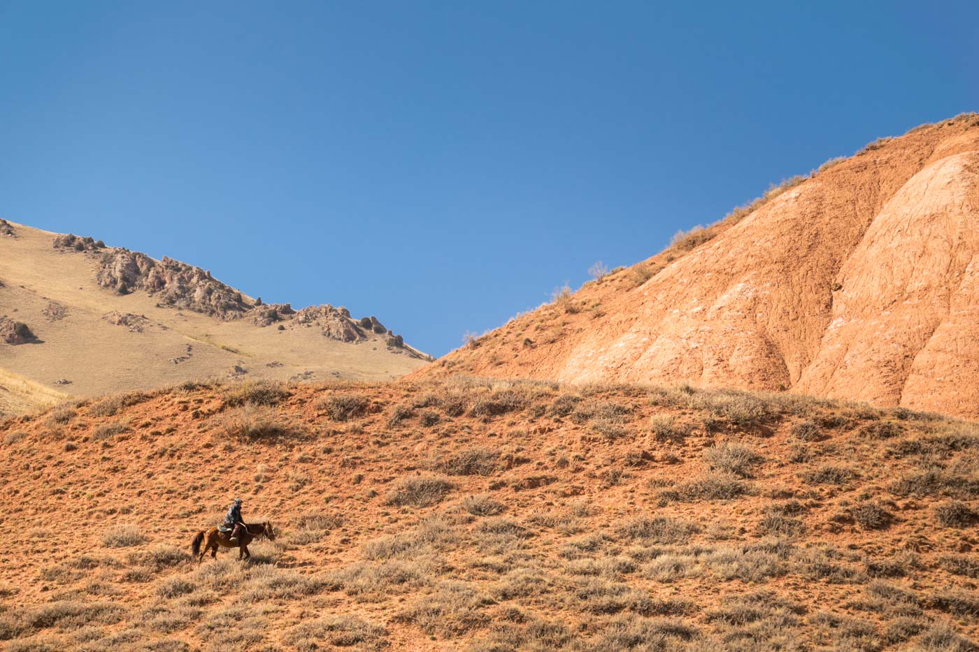 man on horse in the mountain of kyrgyzstan