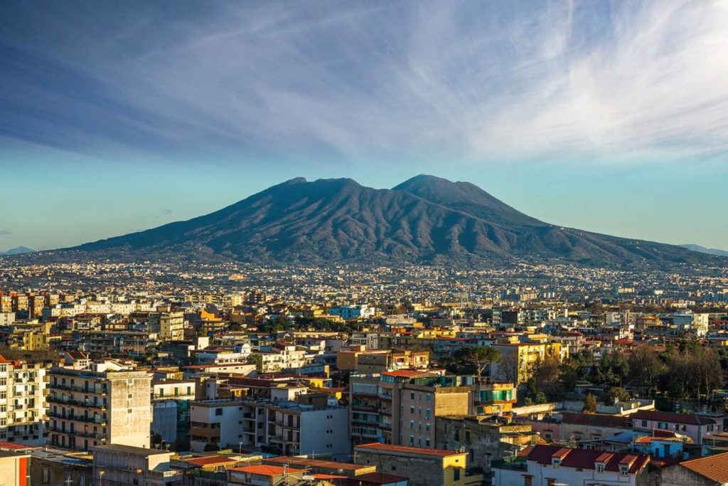 An overview of the Vesuvius in Naples and the city just by it