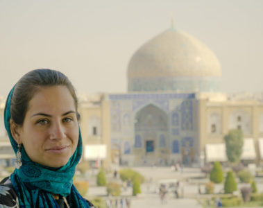 Fernanda in front of a mosque in Isfahan in Iran