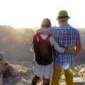 Tiago e Fernanda looking at the sun on top of the mountain in the silent temple in yazd, Iran