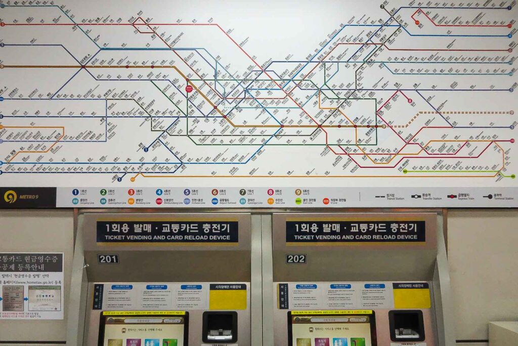 A large map of the metro of Seoul in South Korea
