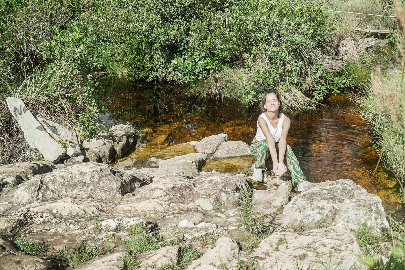 Fernanda Kiehl of Monday Feelings at the spring of the river São Francisco at the Brazilian National Park Serra da Canastra in São Roque de Minas