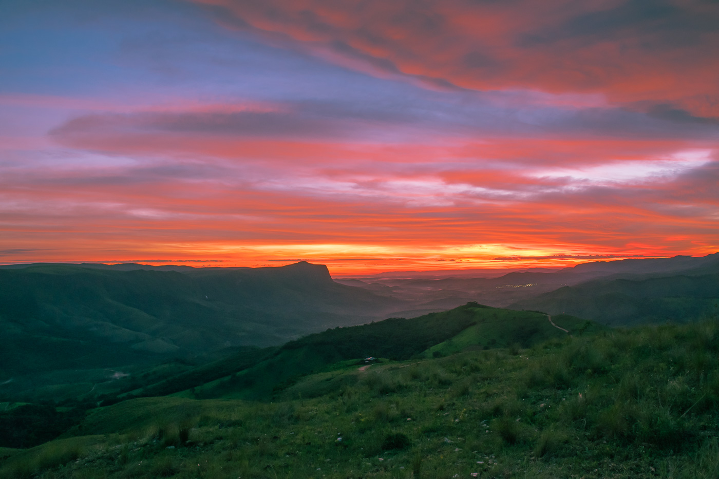 The sun rising from the Brazilian National Park Serra da Canastra