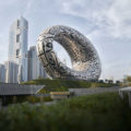 art installation in front of museum