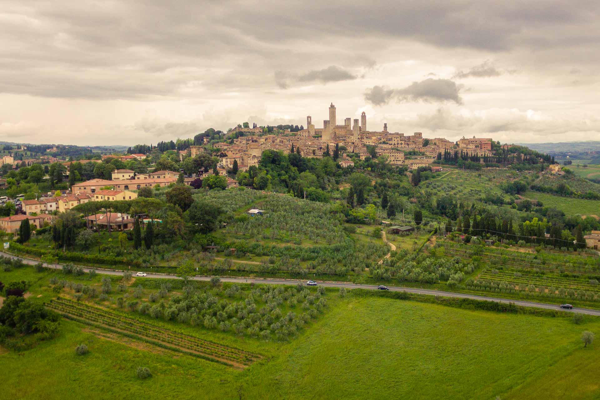 aerial view of San Gemigniano, one of the best towns in Tuscany Italy