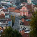 Vista panorâmica da praça de Preseren no centro de Liubliana