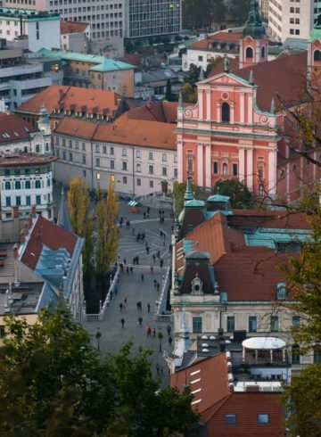 overview of Preseren Square in the city centre of Ljubljana