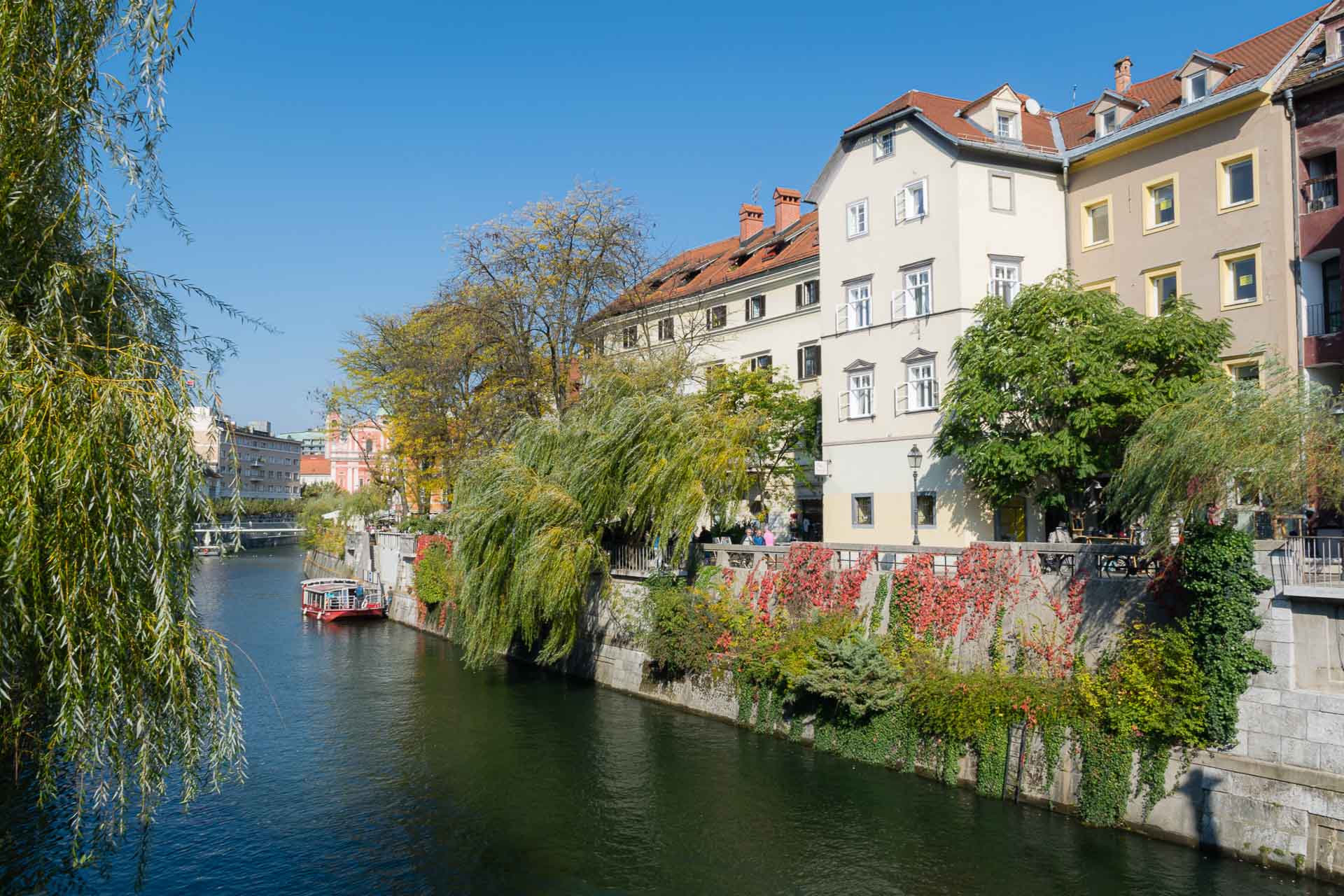 View of the city of Ljubljana with the river crossing