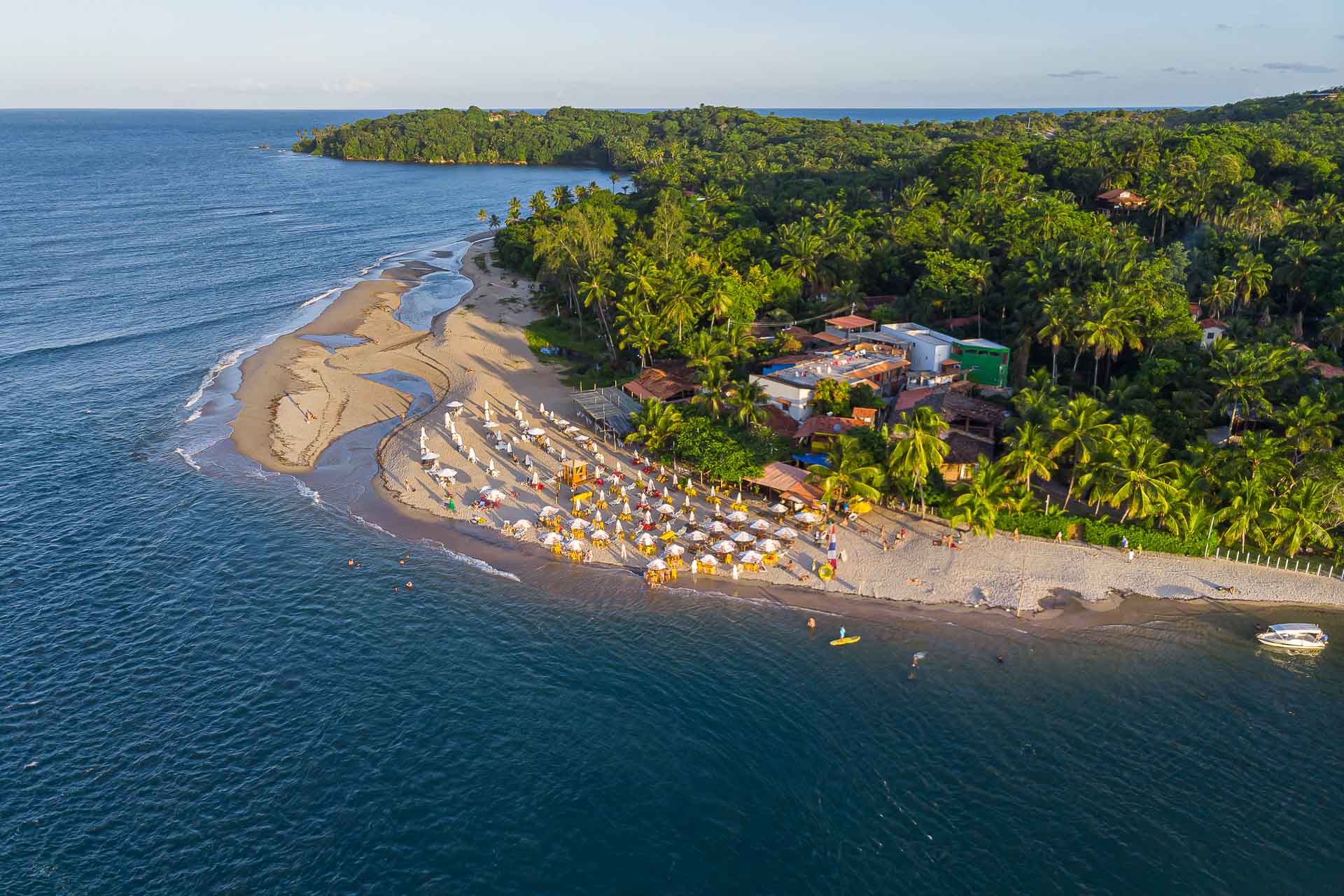Aerial view of the Boca da Barra beach in Boipeba Velha in Bahia