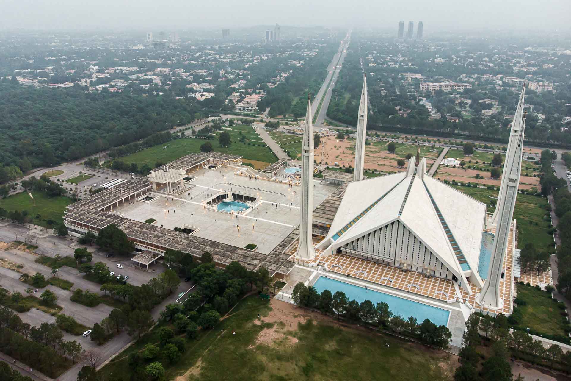 An aerial view of the Islamabad mosque in Pakistan