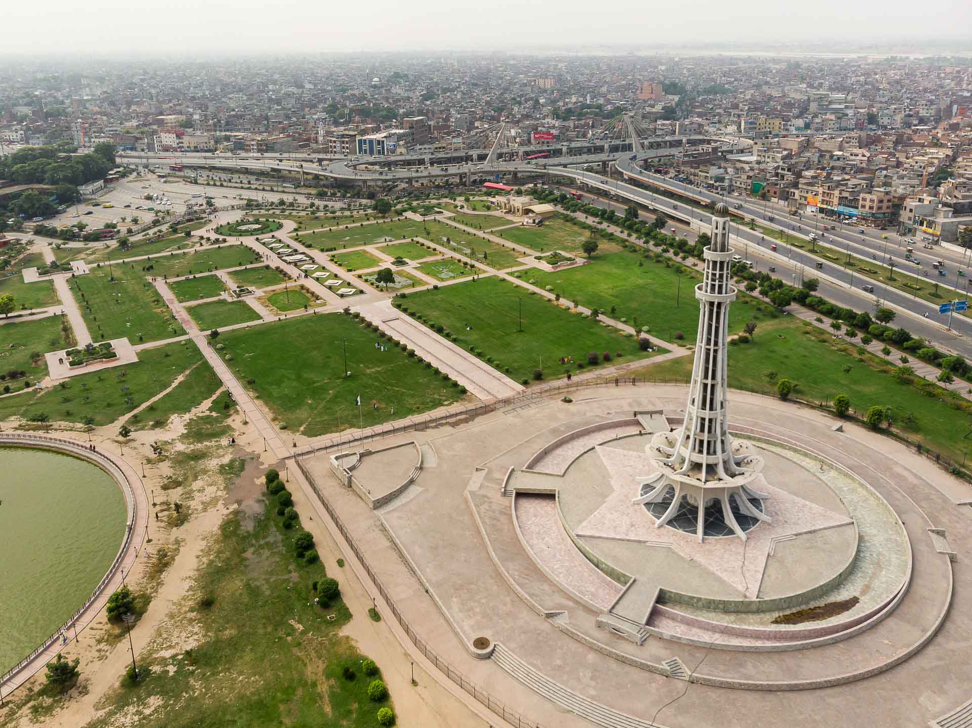 Aerial view of Iqbal Park of Lahore in Pakistan