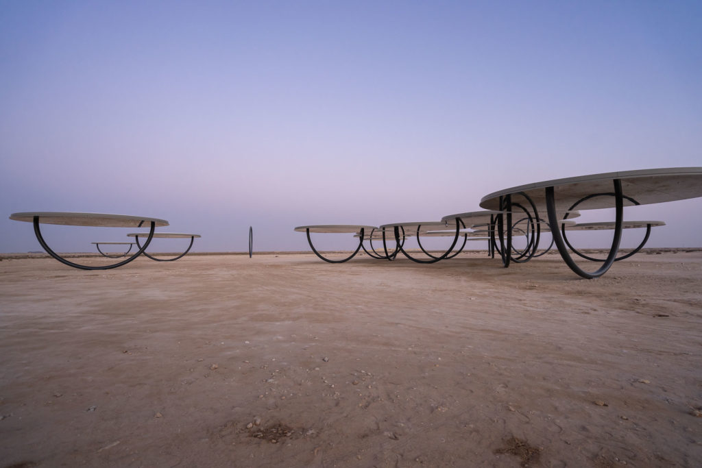 The shadows travelling on the sea art installation in Qatar