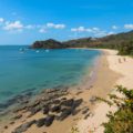 An overview of the a long white sand beach in Koh Lanta