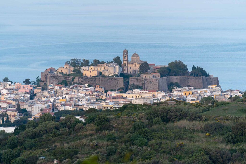 A walled city of Lipari Islands from above